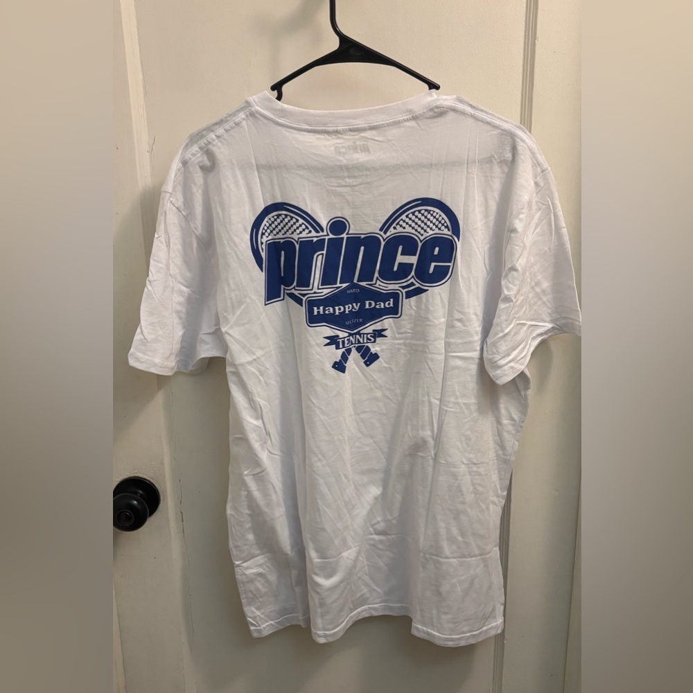 Prince White and Blue Tennis Graphic Tee happy dad seltzer NWT